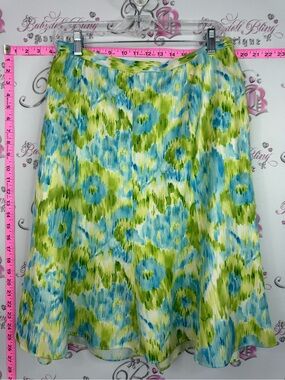 Talbots silk skirt flowers Blue and Green Floral A-Line Skirt